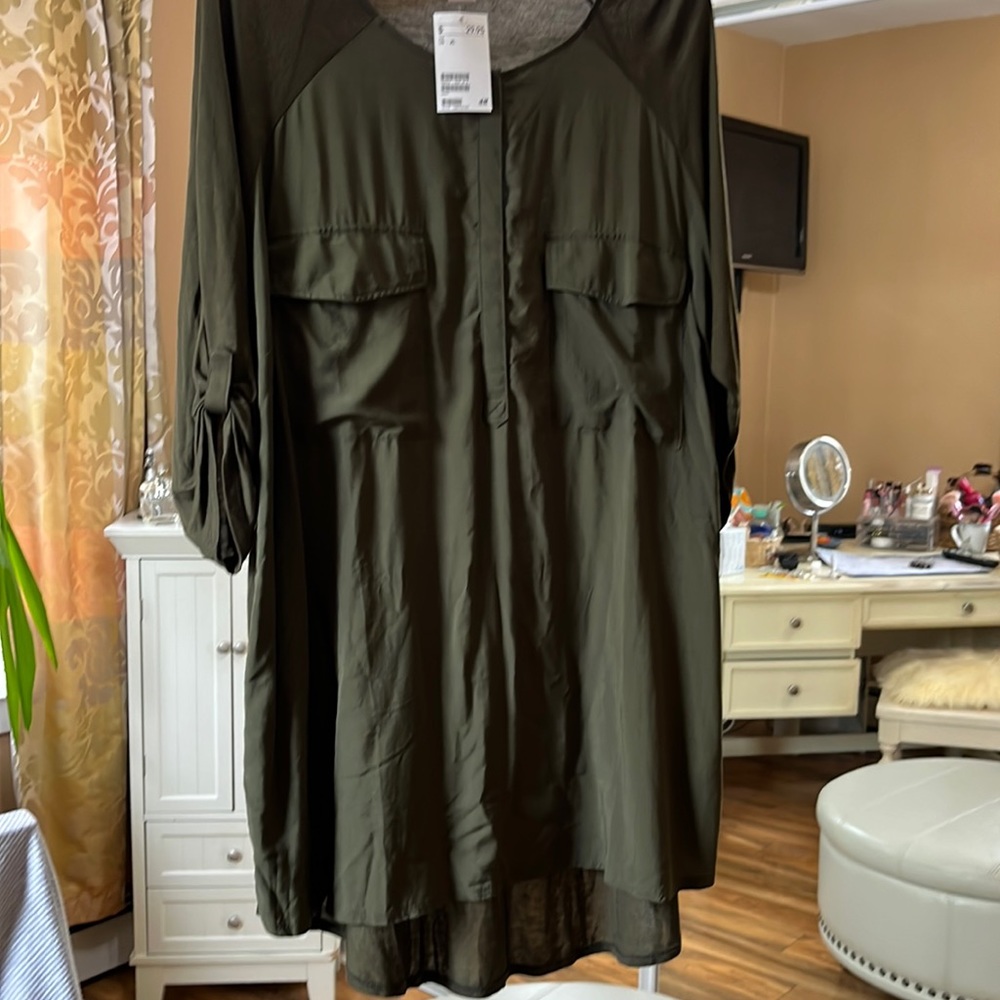 NWT green mixed fabric 3/4 sleeves H&M dress sz XL